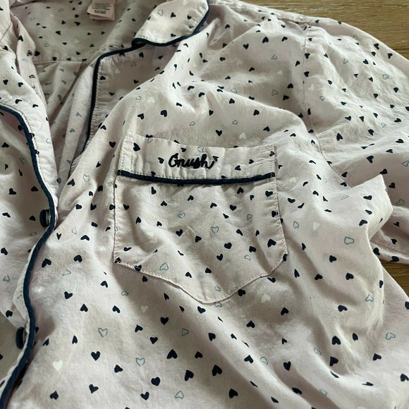 Victoria's Secret Button Up Night Sleep Shirt Hearts Cherish Cotton S - Picture 2 of 5